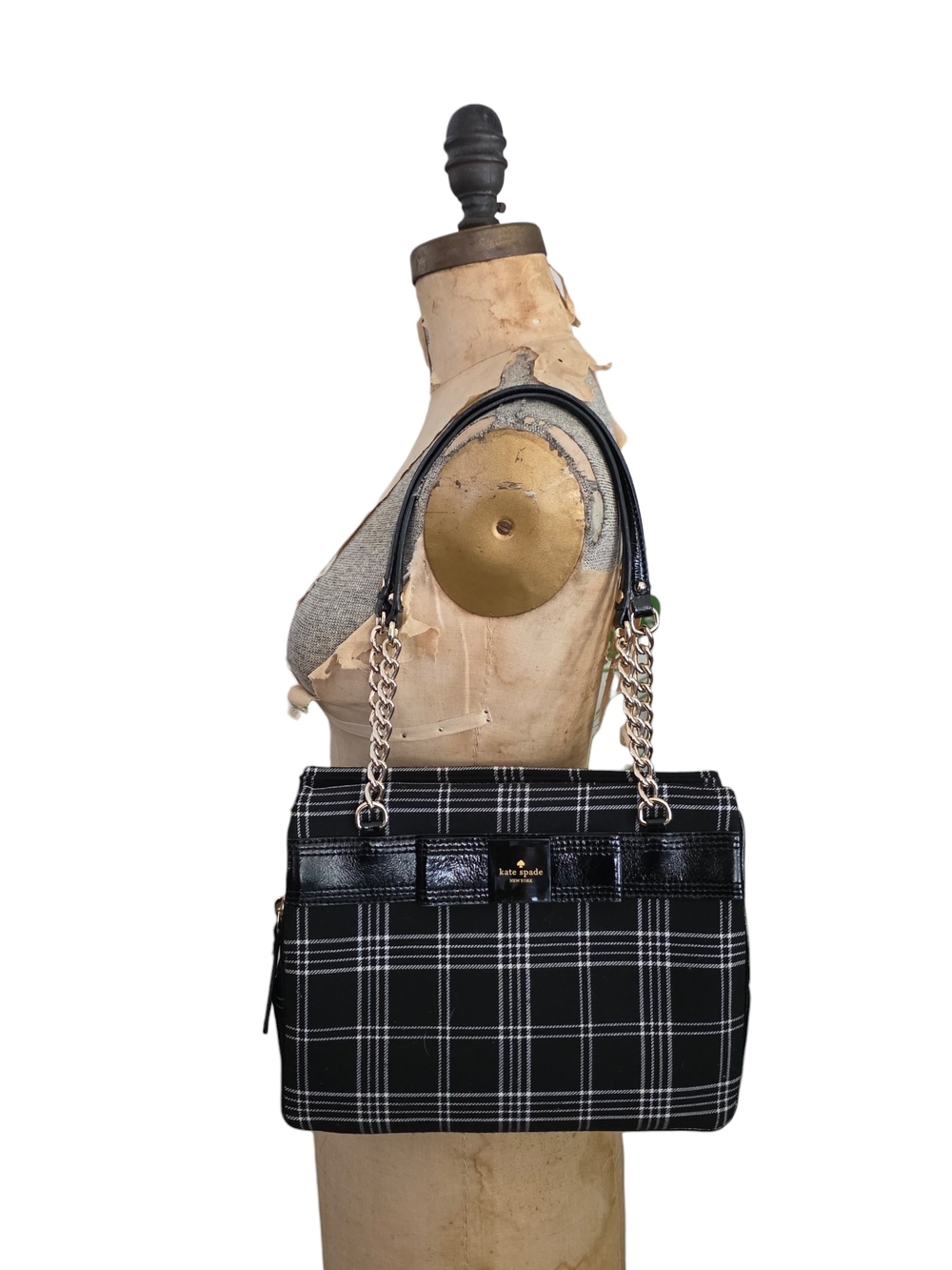 Kate Spade New York Primrose Hill Darcy Plaid Black White Shoulder Bag